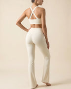 Numan Halter Bra & Flare Leggings Set - Apricot back view