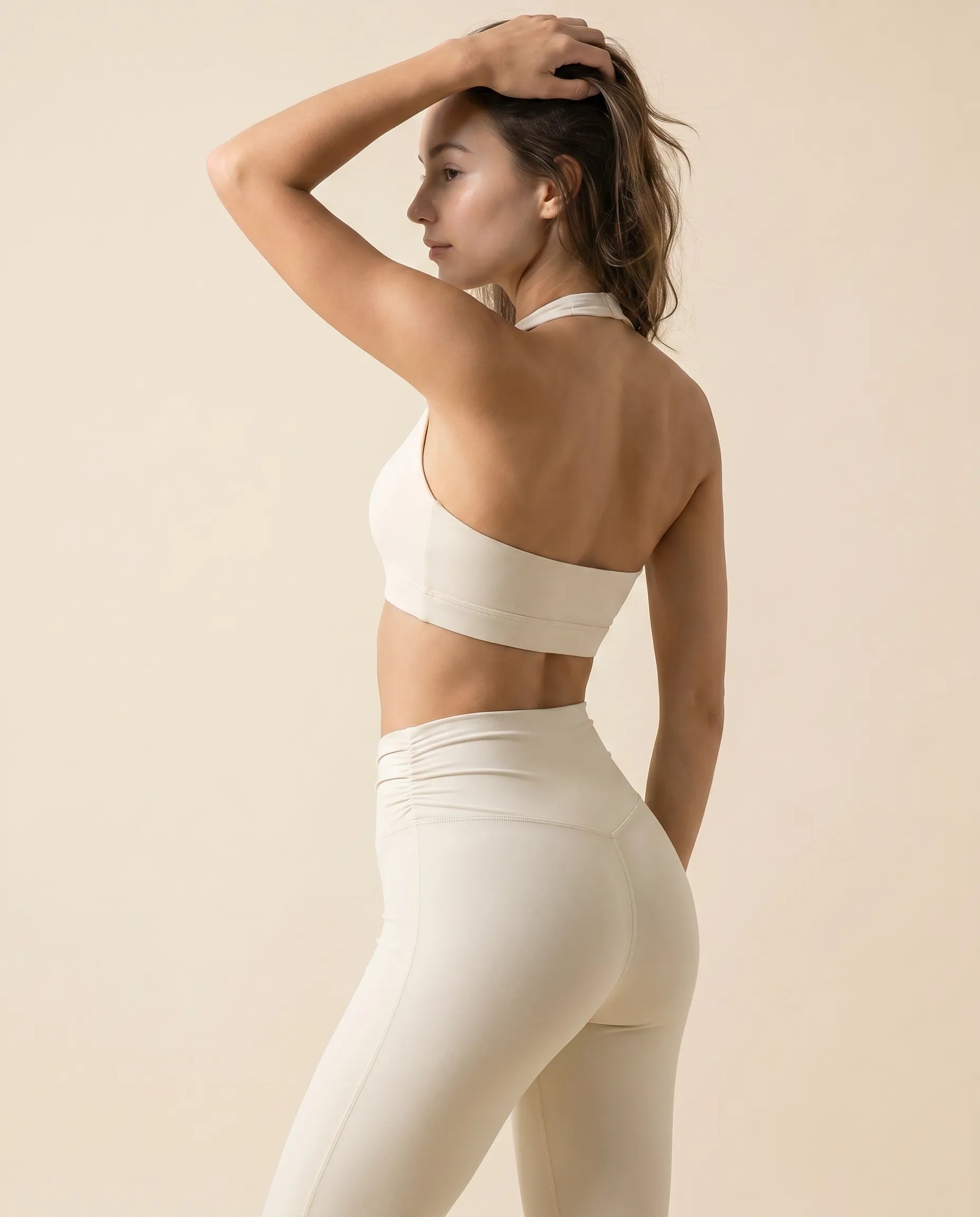 Numan Halter Bra & Flare Leggings Set - Apricot side