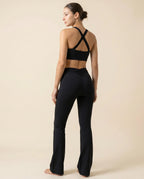 Numan Halter Bra & Flare Leggings Set - Black back view