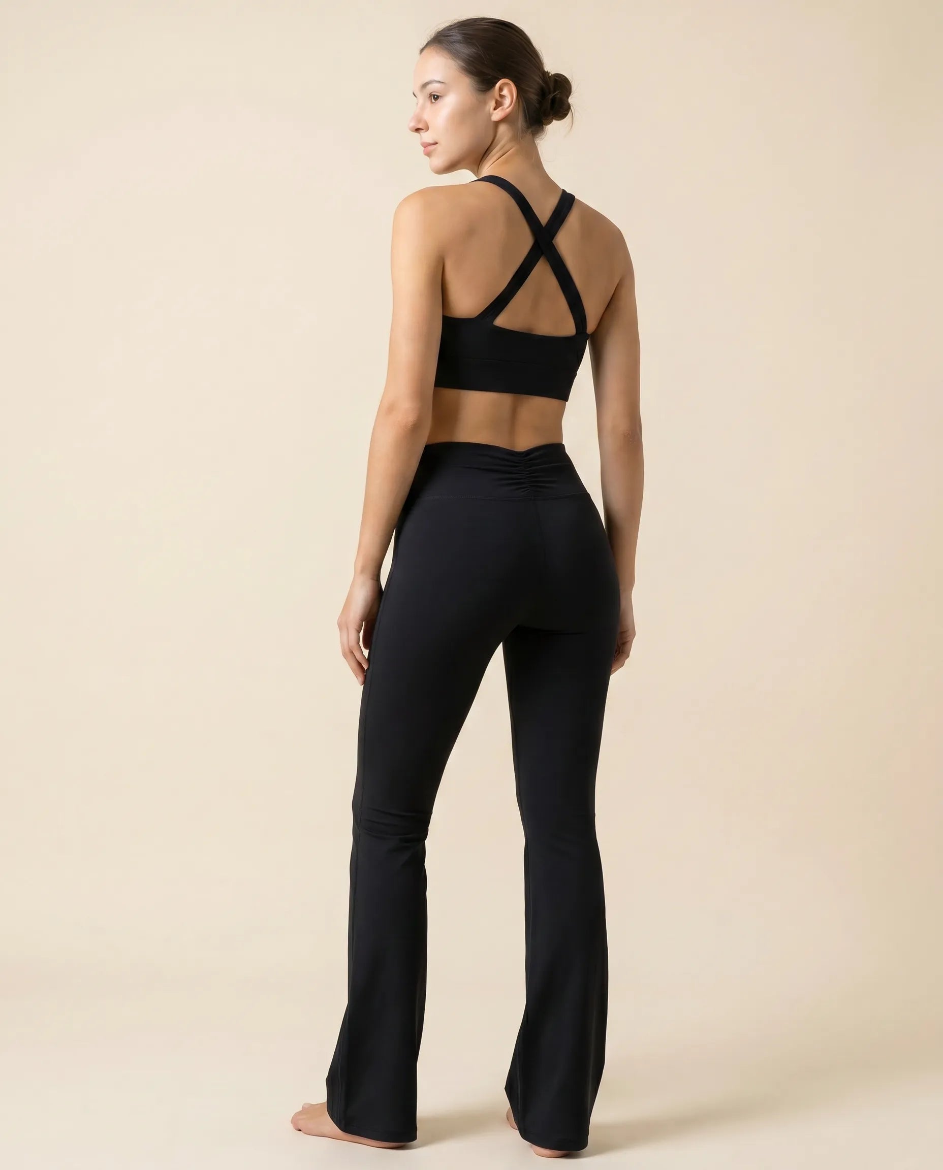 Numan Halter Bra & Flare Leggings Set - Black back view