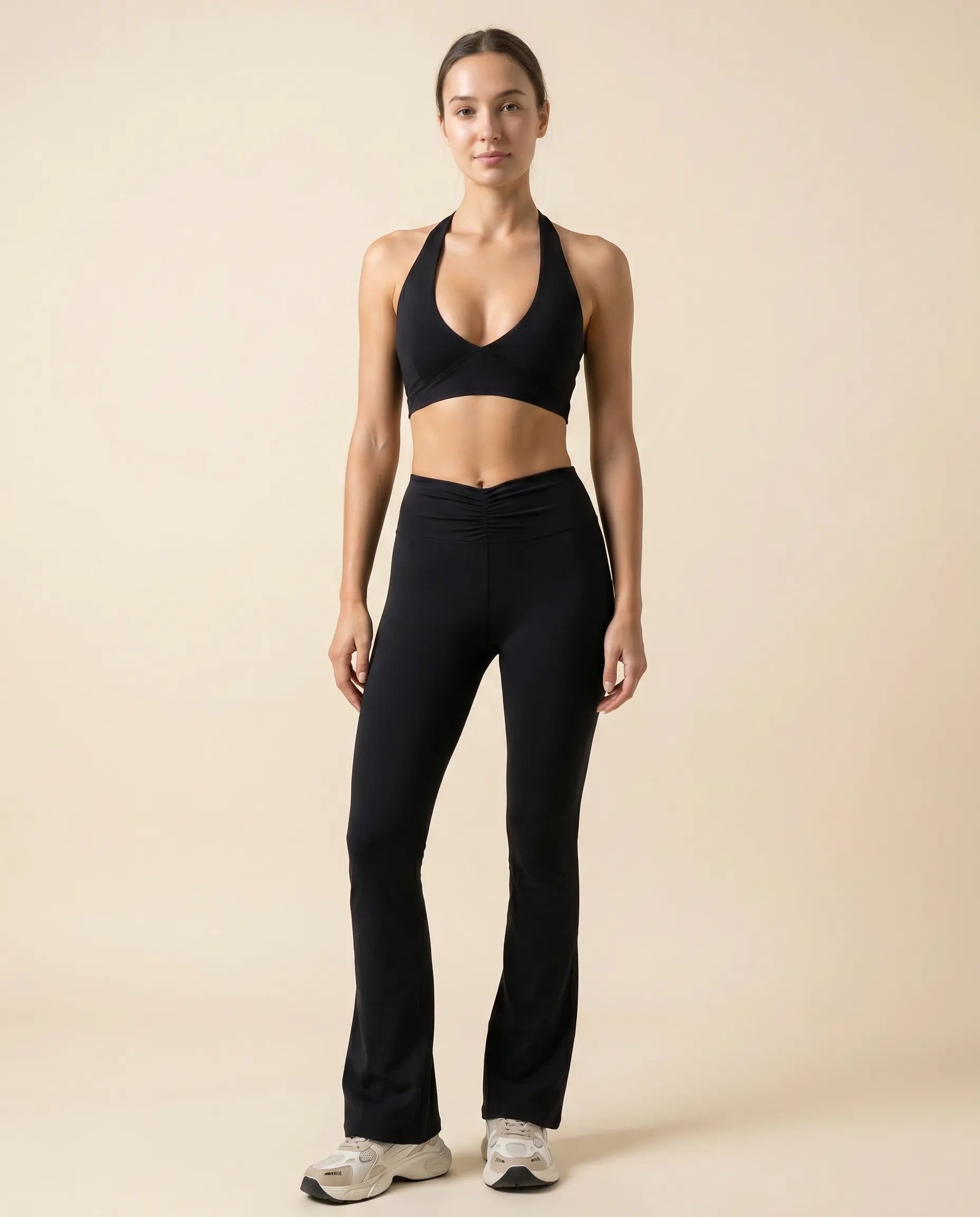 Numan Halter Bra & Flare Leggings Set - Black