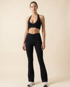Numan Halter Bra & Flare Leggings Set - Black standing