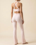 Numan Halter Bra & Flare Leggings Set - Cherry Blossom Powder back view