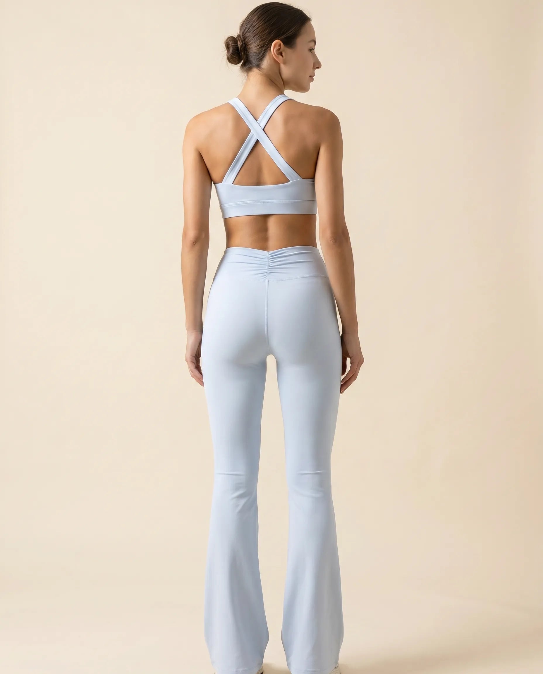 Numan Halter Bra & Flare Leggings Set - Cloud Blue back view