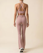 Numan Halter Bra & Flare Leggings Set - Deep Pink back view