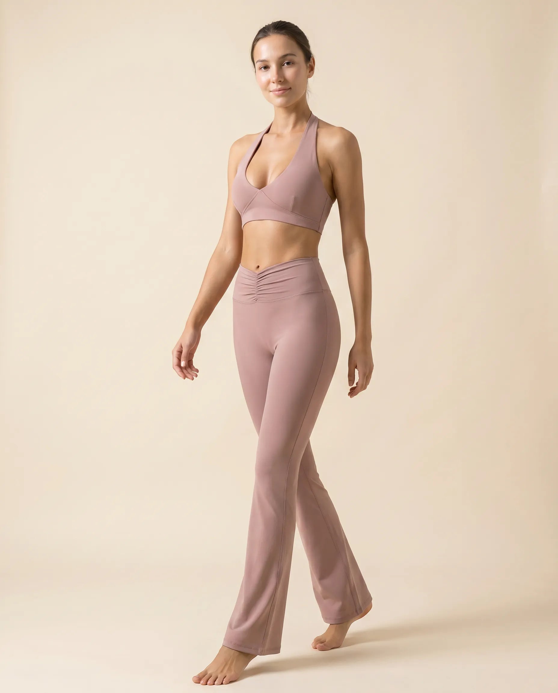 Numan Halter Bra & Flare Leggings Set - Deep Pink