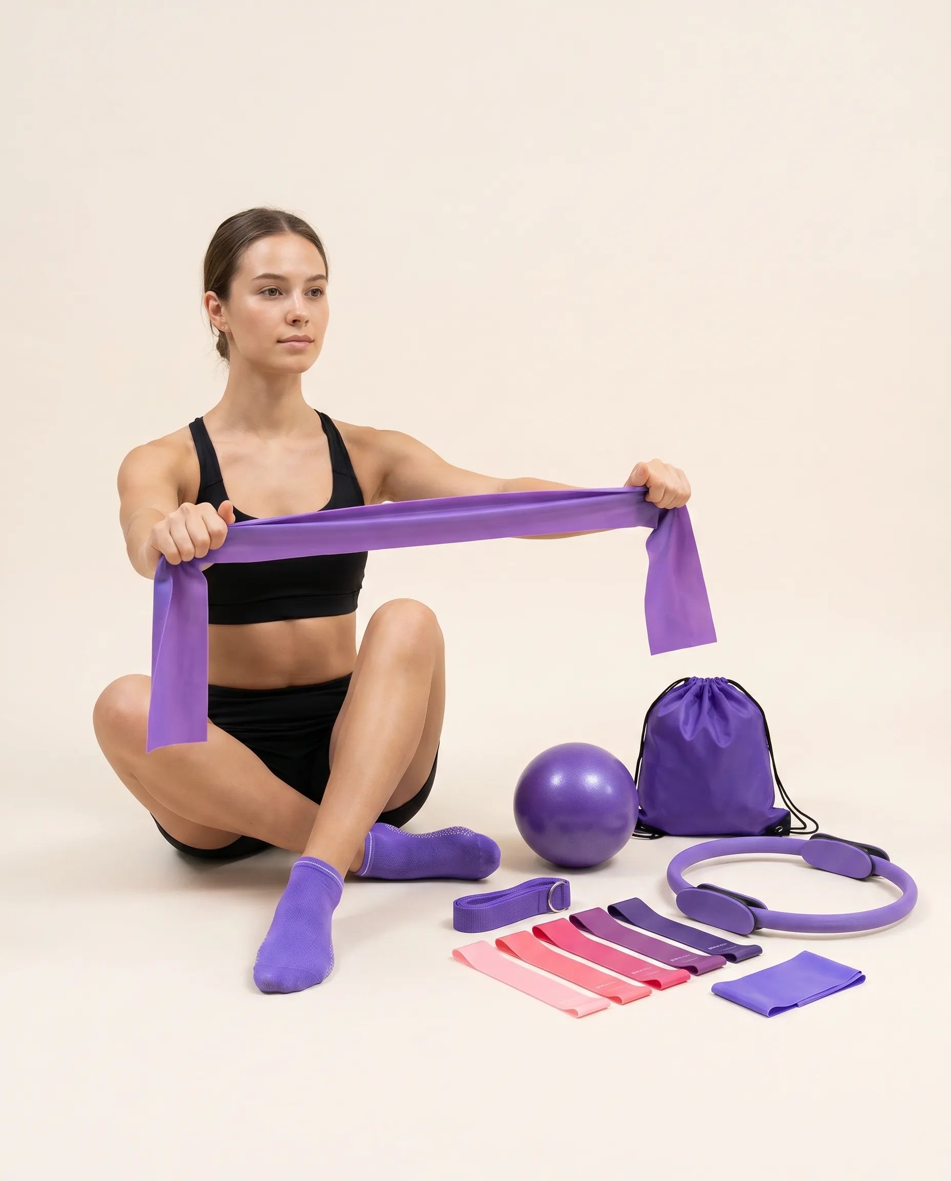 Woman using the Numan Pilates resistance band